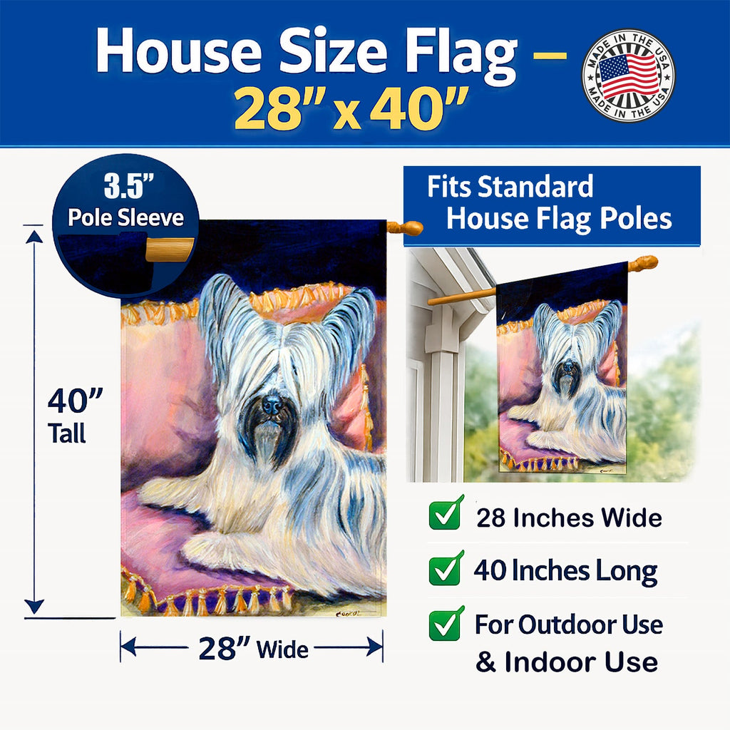 Skye Terrier House Flag 28x40 Porch Sleeve Pole Decorative Outside Yard Banner Artwork Wall Hanging, Polyester