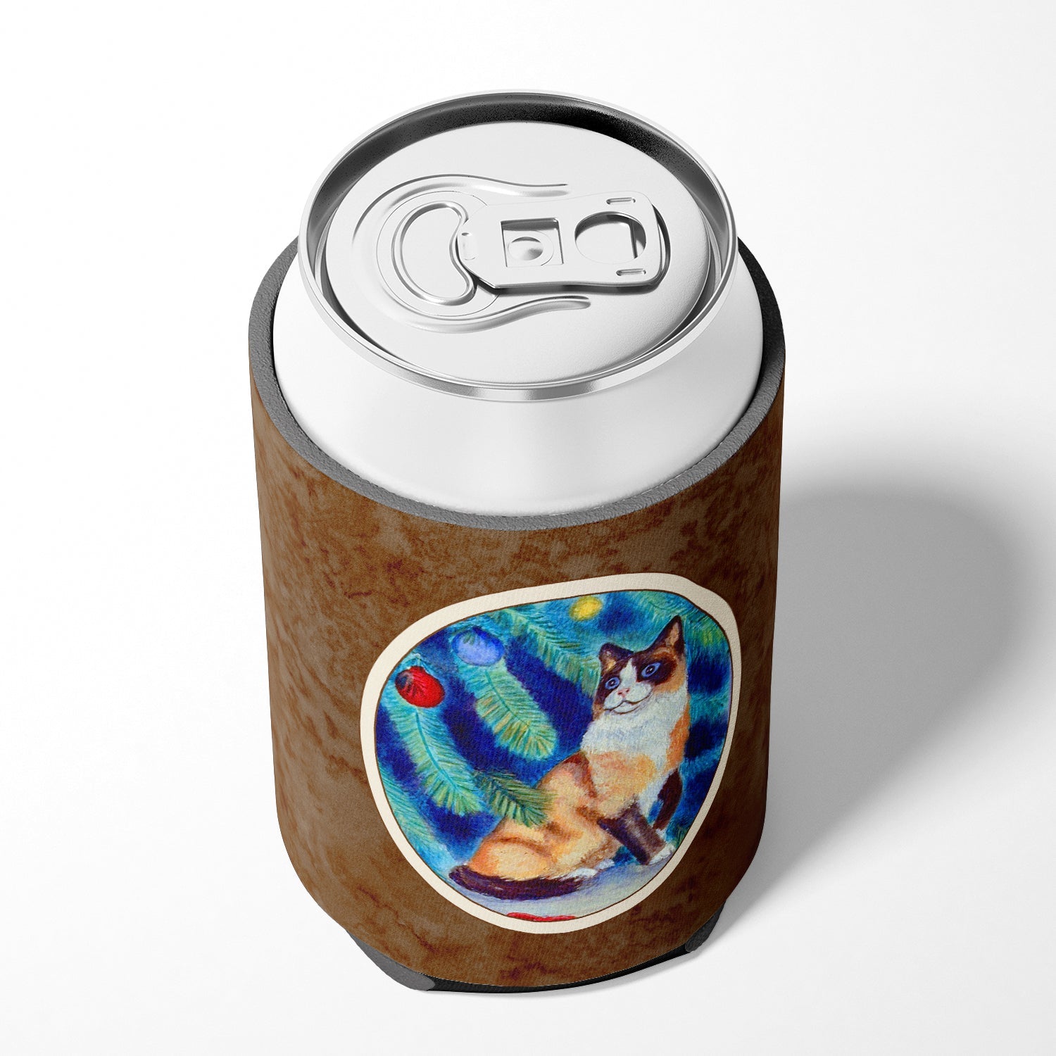 Christmas Tree Cat Can or Bottle Hugger Cooler Sleeve for Standard 12 oz Cans, Insulated Foam Beer & Soda Can Hugger Reusable