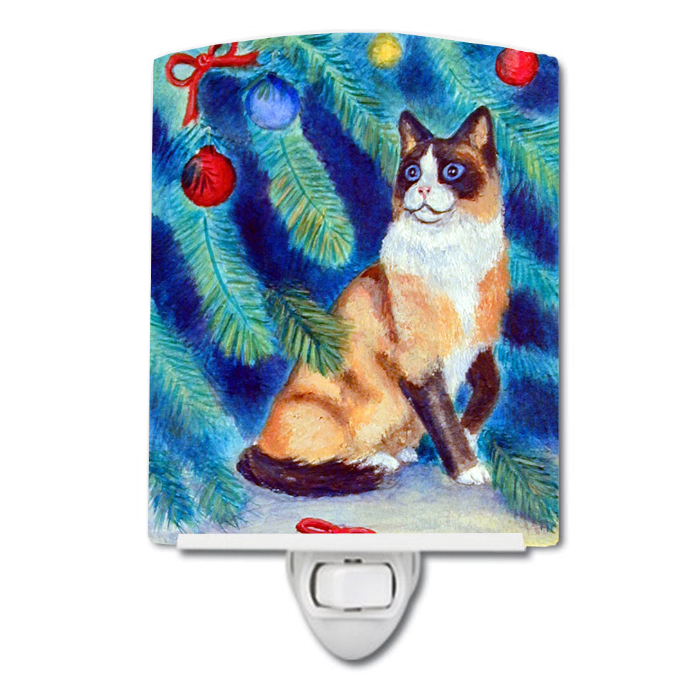 Christmas Tree Cat Ceramic Night Light Compact, UL-Certified, Ideal for Bedroom, Bathroom, Nursery, Hallway, Kitchen, 6x4x3, Multicolor