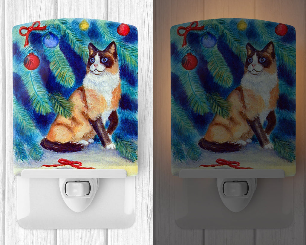 Christmas Tree Cat Ceramic Night Light Compact, UL-Certified, Ideal for Bedroom, Bathroom, Nursery, Hallway, Kitchen, 6x4x3, Multicolor