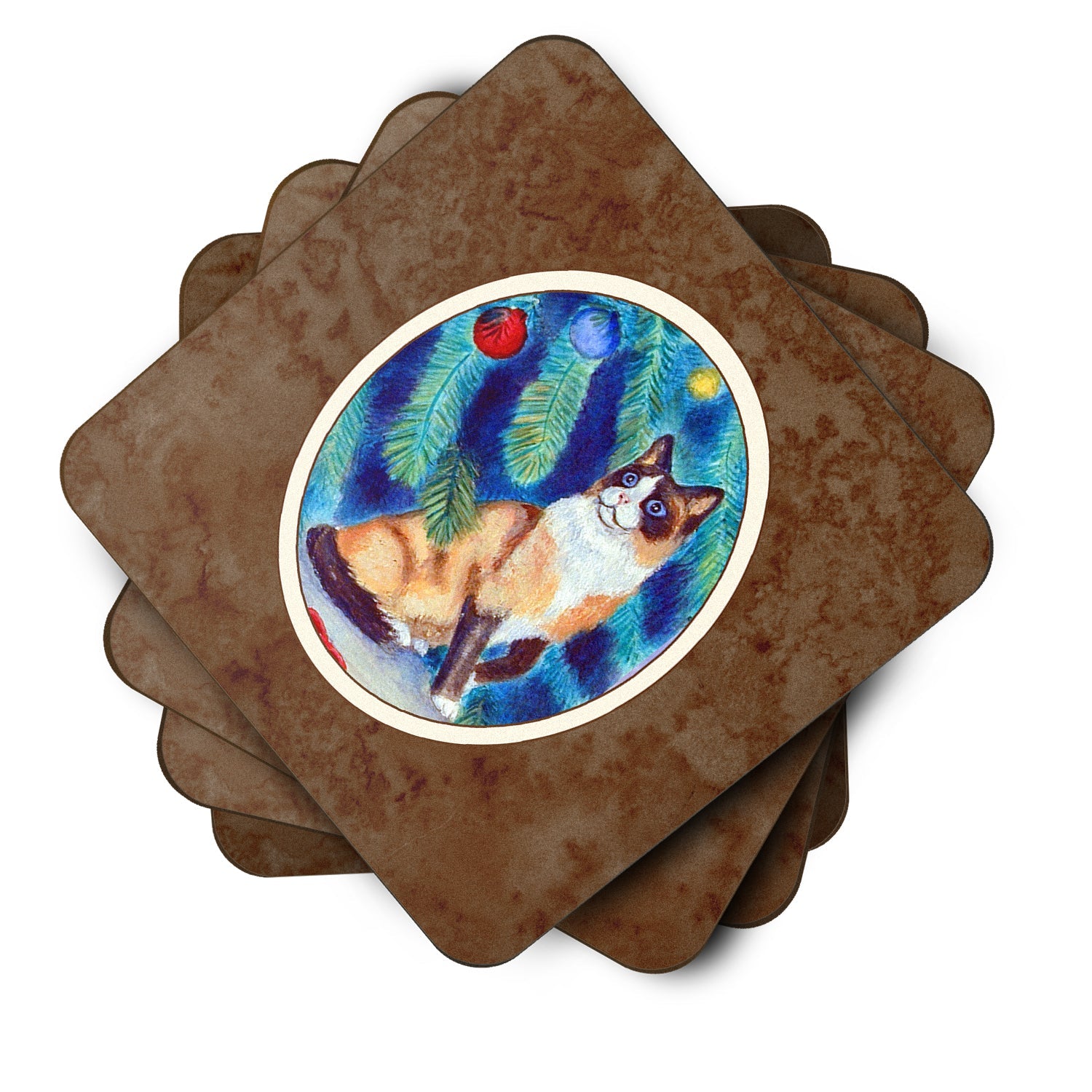 Christmas Tree Cat Foam Coasters Set of 4 Cup Coasters for Indoor Outdoor, Tabletop Protection, Anti Slip, Mouse pad Material