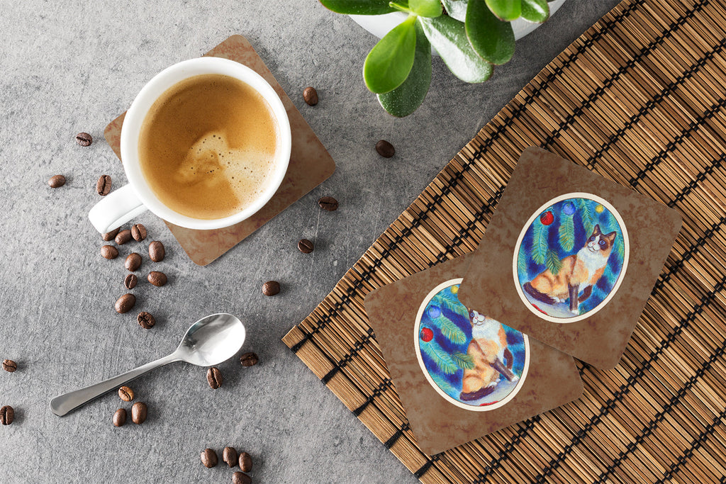 Christmas Tree Cat Foam Coasters Set of 4 Cup Coasters for Indoor Outdoor, Tabletop Protection, Anti Slip, Mouse pad Material