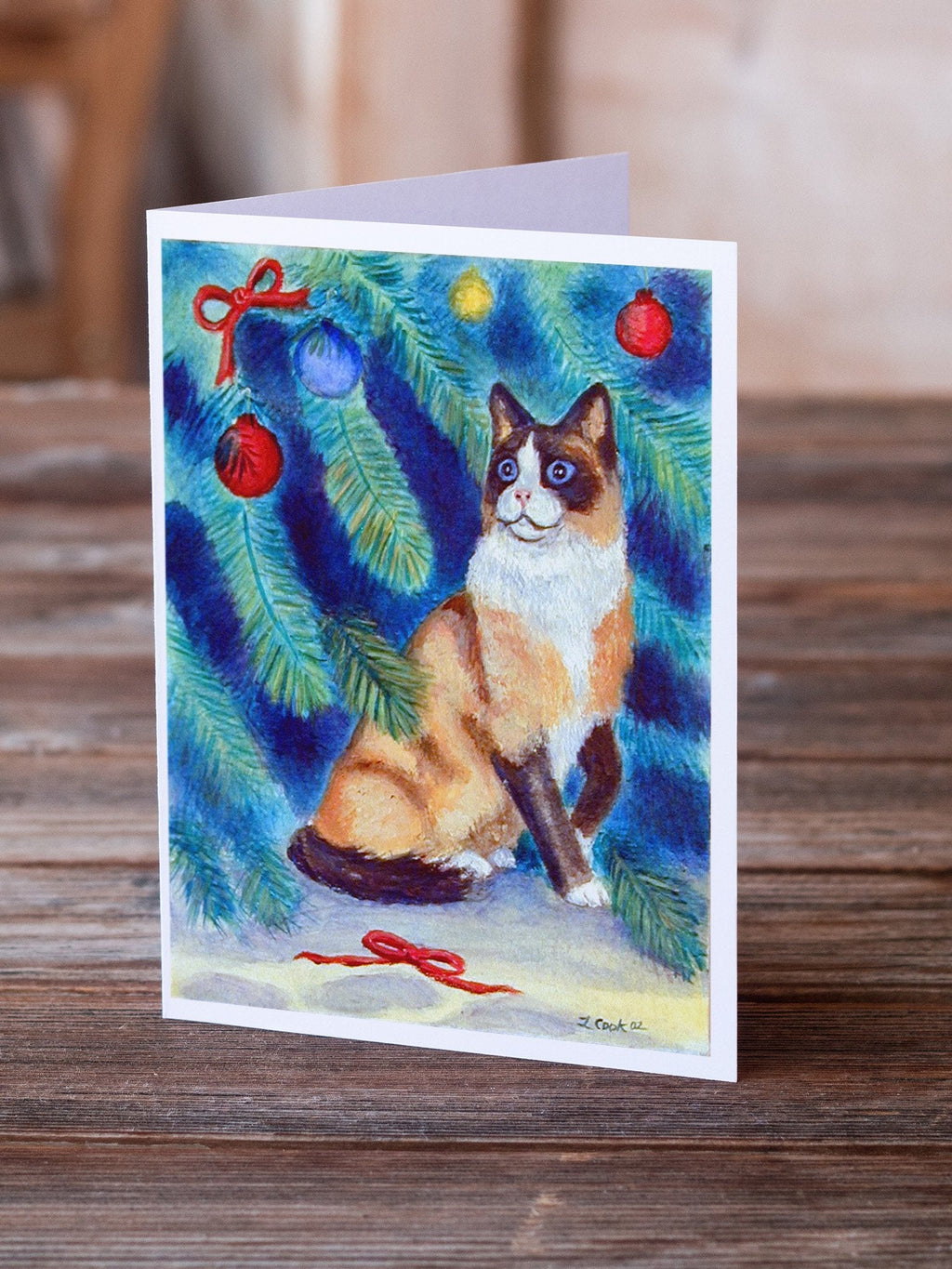 Christmas Tree Cat Greeting Cards Pack of 8 Blank Cards with Envelopes Whimsical A7 Size 5x7