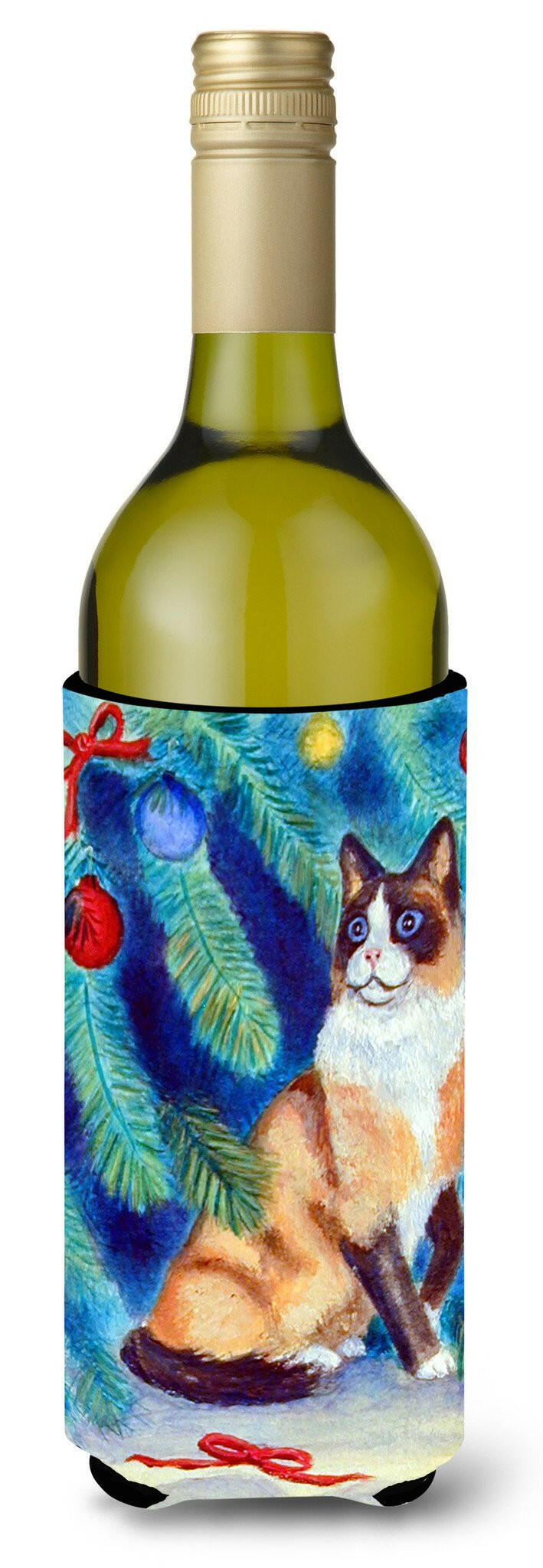 Christmas Tree Cat Wine Bottle Hugger Gift Sleeve for Standard 750 ml Bottles, Insulated Reusable Also Fits Mini Shot & Pint Bottles