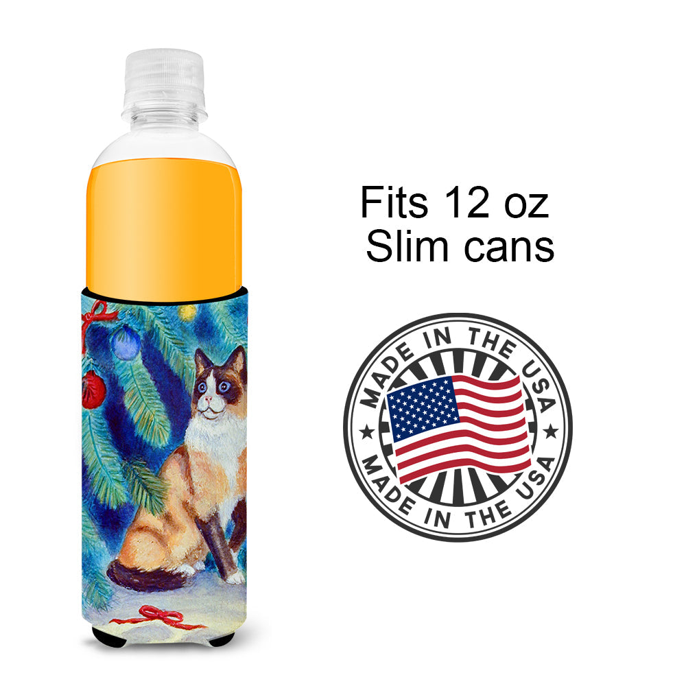 Christmas Tree Cat Slim Can Hugger , Insulated Foam Hugger for 12 oz Slim Cans, Beer Bottles & Water Bottles, Printed in USA