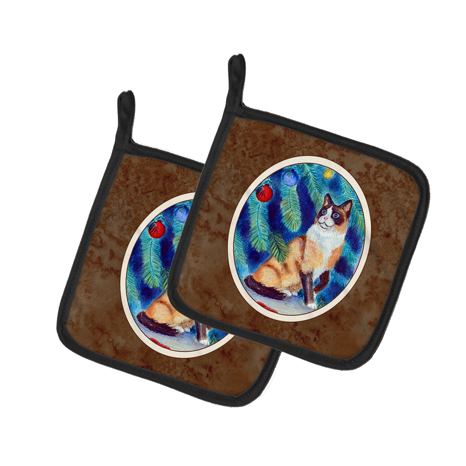 Christmas Tree Cat Pot Holder Set of 2 Heat Resistant Quilted Hot Pads 7.5 x 7.5 Inch, Insulated Kitchen Trivets for Cooking & Baking