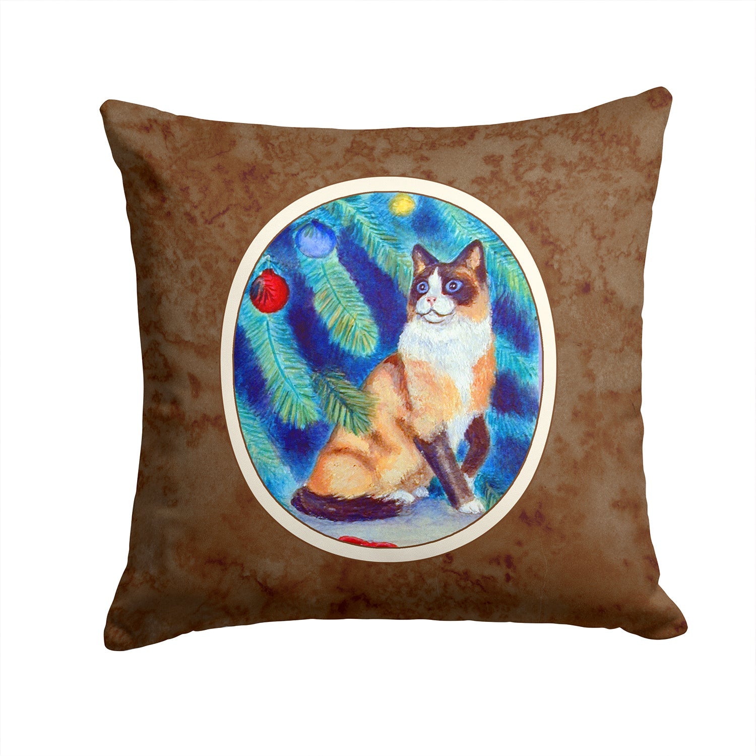 Christmas Tree Cat Decorative Throw Pillow 14x14 Indoor Outdoor Accent Cushion, Fabric Cover with Insert for Sofa, Bed, Porch & Living Room