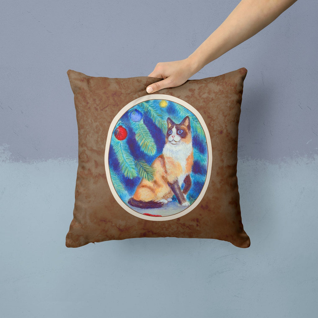 Christmas Tree Cat Decorative Throw Pillow 14x14 Indoor Outdoor Accent Cushion, Fabric Cover with Insert for Sofa, Bed, Porch & Living Room
