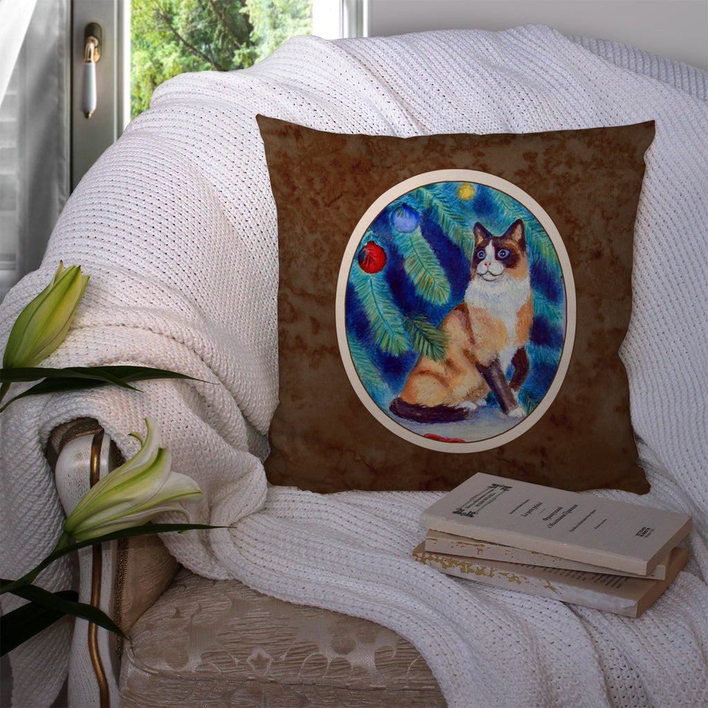 Christmas Tree Cat Decorative Throw Pillow 14x14 Indoor Outdoor Accent Cushion, Fabric Cover with Insert for Sofa, Bed, Porch & Living Room