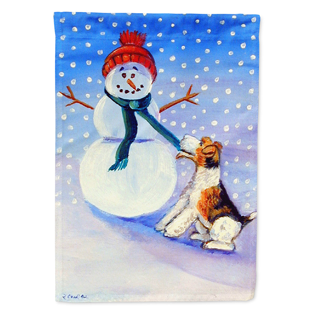 Snowman with  Fox Terrier House Flag 28x40 Porch Sleeve Pole Decorative Outside Yard Banner Artwork Wall Hanging, Polyester