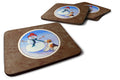 Snowman with  Fox Terrier Foam Coasters Set of 4 Cup Coasters for Indoor Outdoor, Tabletop Protection, Anti Slip, Mouse pad Material