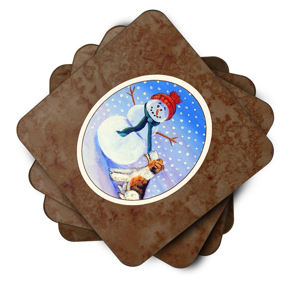 Snowman with  Fox Terrier Foam Coasters Set of 4 Cup Coasters for Indoor Outdoor, Tabletop Protection, Anti Slip, Mouse pad Material