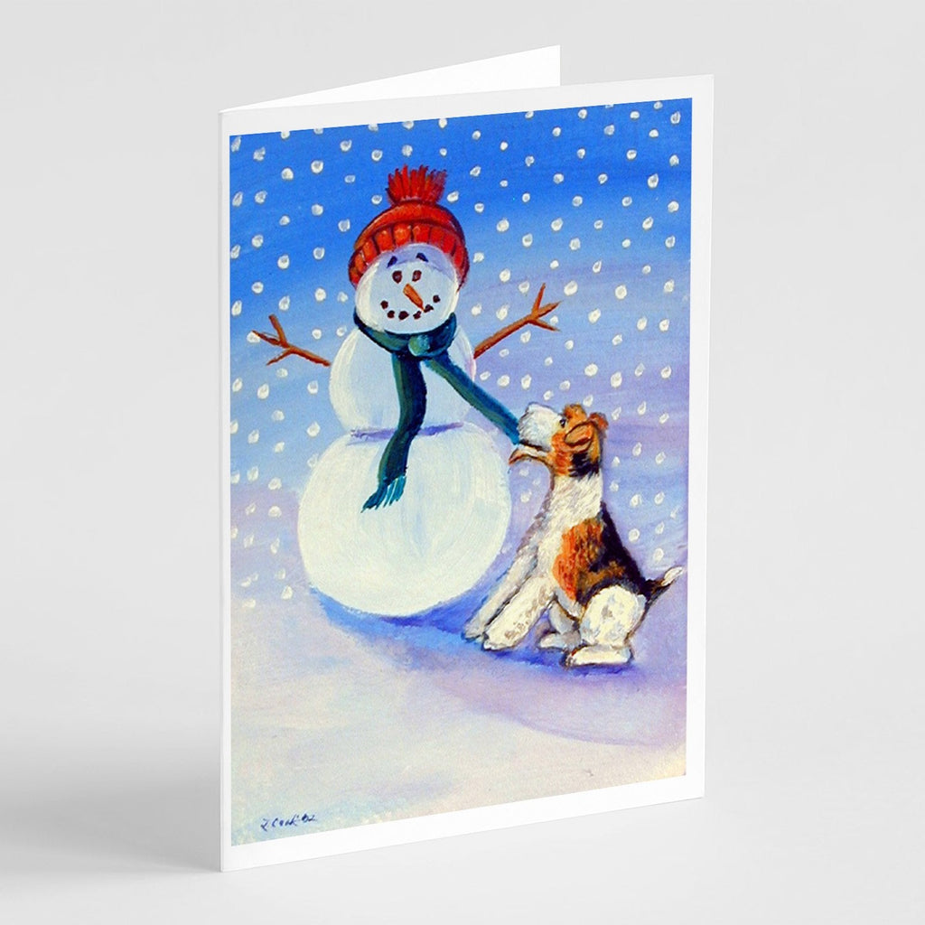 Snowman with  Fox Terrier Greeting Cards Pack of 8 Blank Cards with Envelopes Whimsical A7 Size 5x7