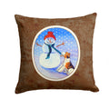 Snowman with  Fox Terrier Decorative Throw Pillow 14x14 Indoor Outdoor Accent Cushion, Fabric Cover with Insert for Sofa, Bed, Porch & Living Room