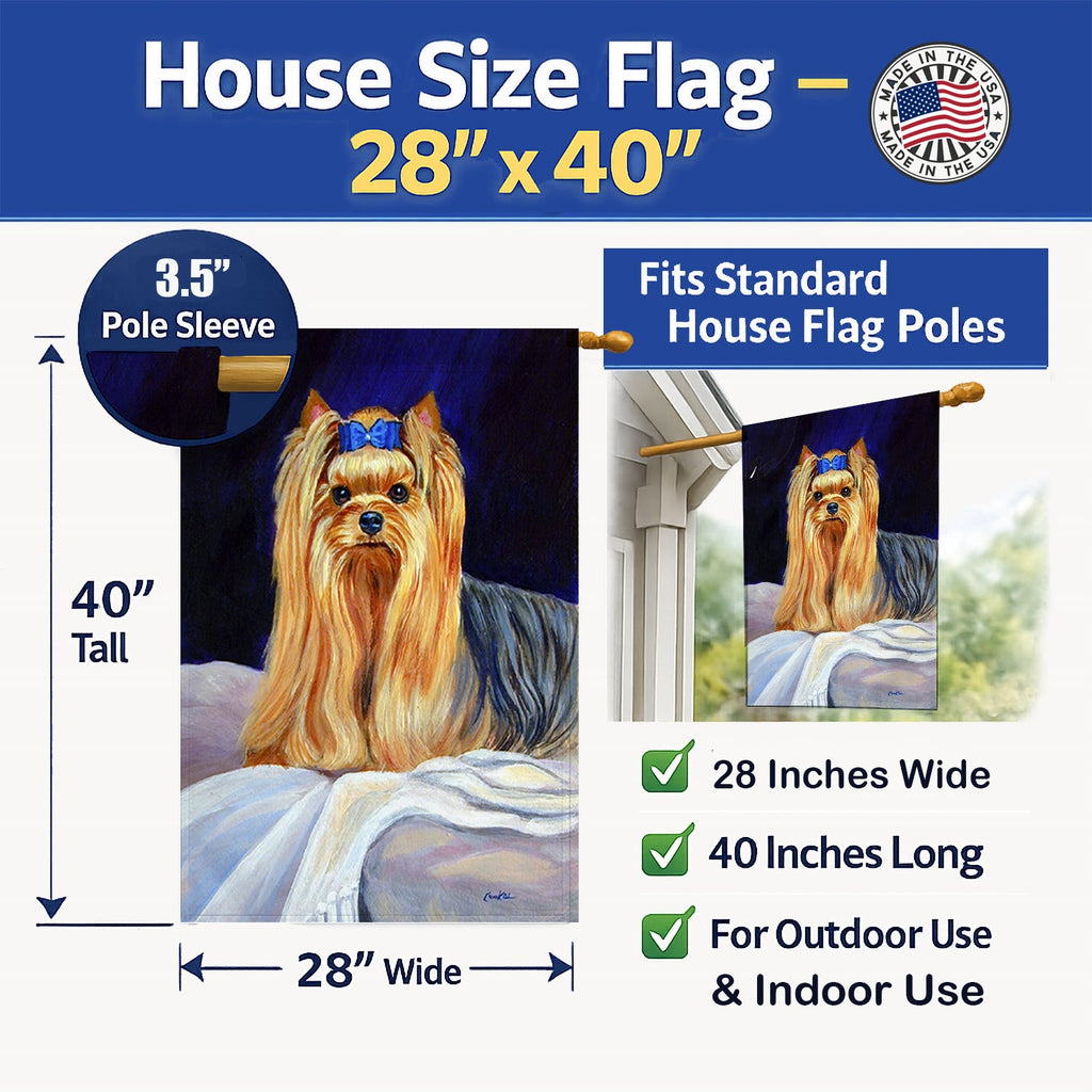 Yorkie House Flag 28x40 Porch Sleeve Pole Decorative Outside Yard Banner Artwork Wall Hanging, Polyester