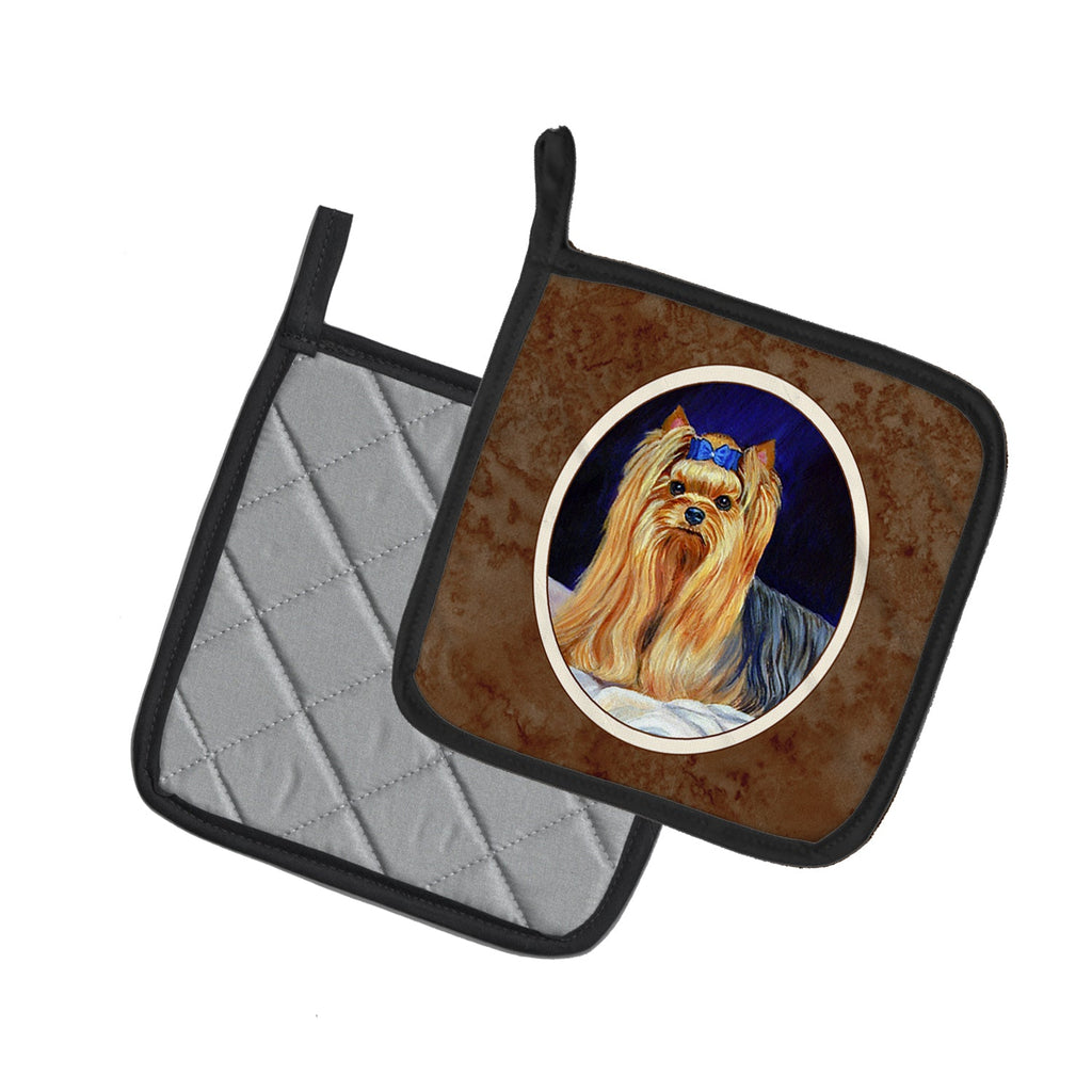 Yorkie Pot Holder Set of 2 Heat Resistant Quilted Hot Pads 7.5 x 7.5 Inch, Insulated Kitchen Trivets for Cooking & Baking