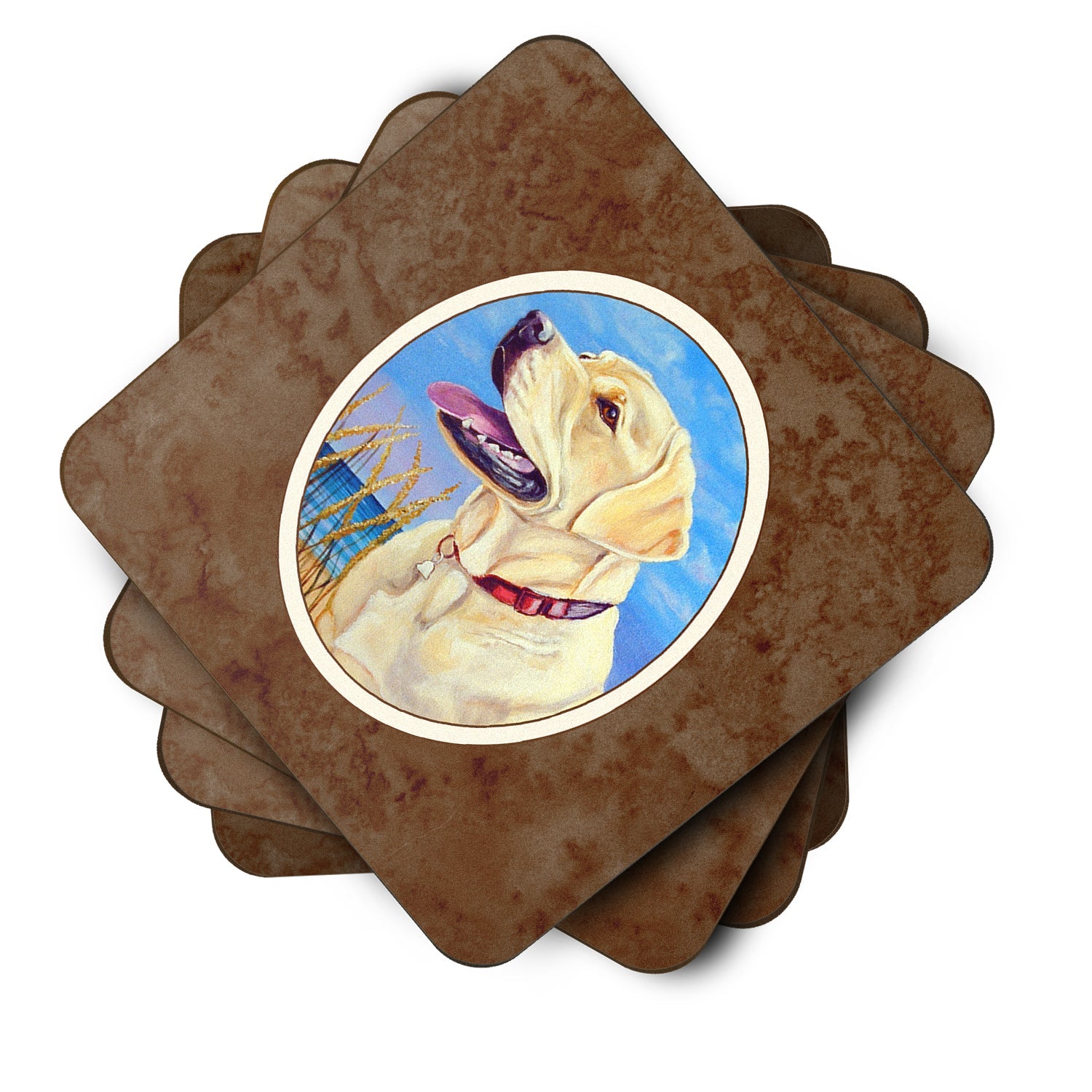 Yellow Labrador at the Beach Foam Coasters Set of 4 Cup Coasters for Indoor Outdoor, Tabletop Protection, Anti Slip, Mouse pad Material