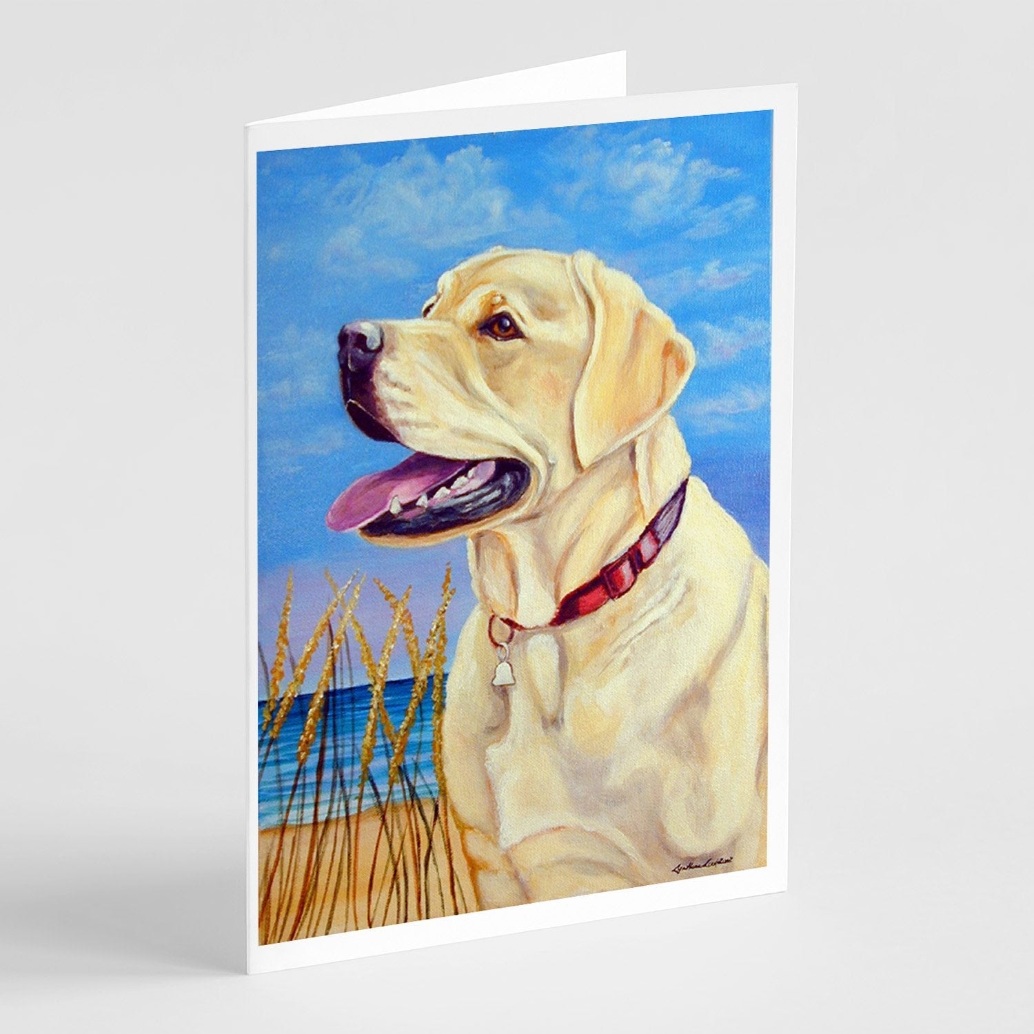 Yellow Labrador at the Beach Greeting Cards Pack of 8 Blank Cards with Envelopes Whimsical A7 Size 5x7