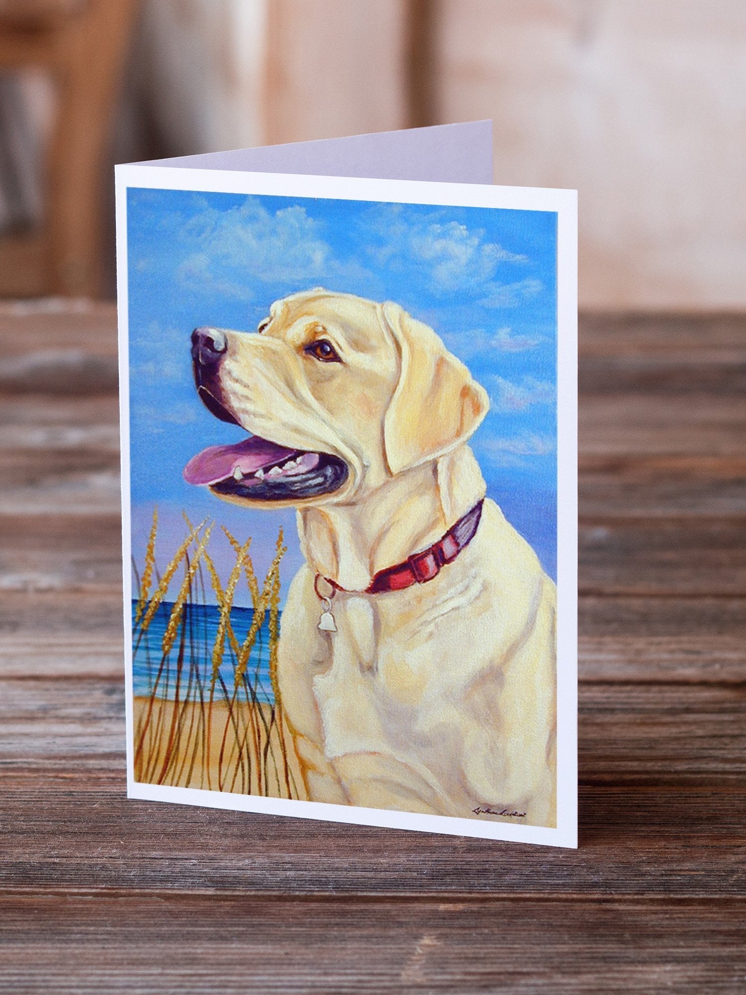 Yellow Labrador at the Beach Greeting Cards Pack of 8 Blank Cards with Envelopes Whimsical A7 Size 5x7