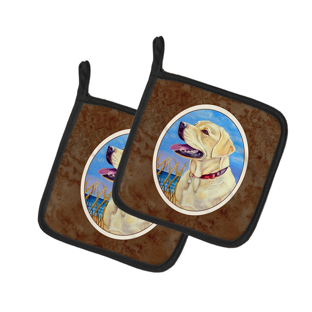 Yellow Labrador at the Beach Pot Holder Set of 2 Heat Resistant Quilted Hot Pads 7.5 x 7.5 Inch, Insulated Kitchen Trivets for Cooking & Baking