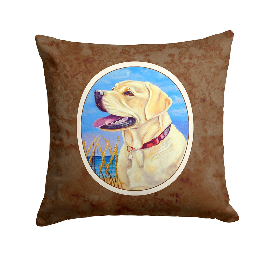 Yellow Labrador at the Beach Decorative Throw Pillow 14x14 Indoor Outdoor Accent Cushion, Fabric Cover with Insert for Sofa, Bed, Porch & Living Room