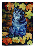 Old Black Pug in Fall Leaves House Flag 28x40 Porch Sleeve Pole Decorative Outside Yard Banner Artwork Wall Hanging, Polyester