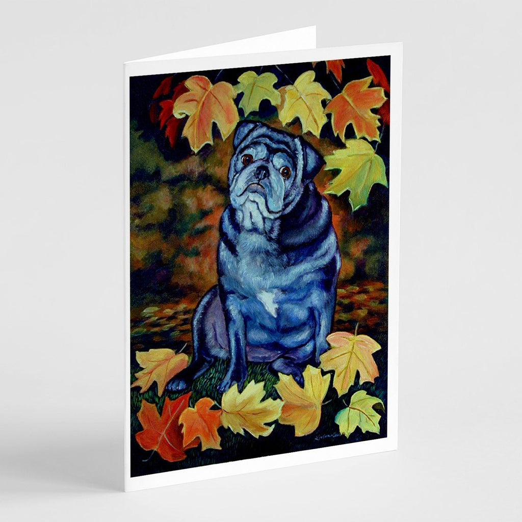 Old Black Pug in Fall Leaves Greeting Cards Pack of 8 Blank Cards with Envelopes Whimsical A7 Size 5x7