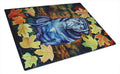 Old Black Pug in Fall Leaves Cutting Board Tempered Glass Kitchen Cutting Surface, Heat Resistant Chopping, Non-Slip Feet, Food Prep & Serving