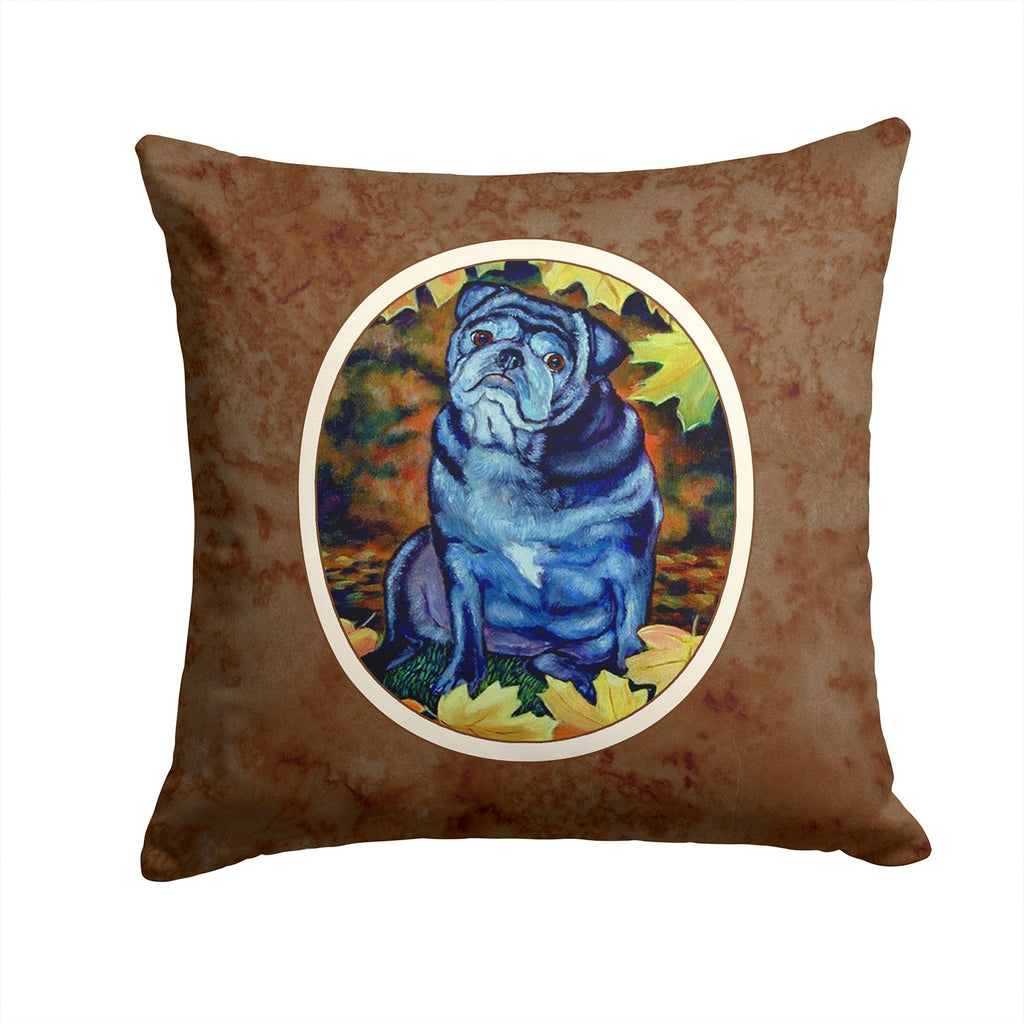 Old Black Pug in Fall Leaves Decorative Throw Pillow 14x14 Indoor Outdoor Accent Cushion, Fabric Cover with Insert for Sofa, Bed, Porch & Living Room