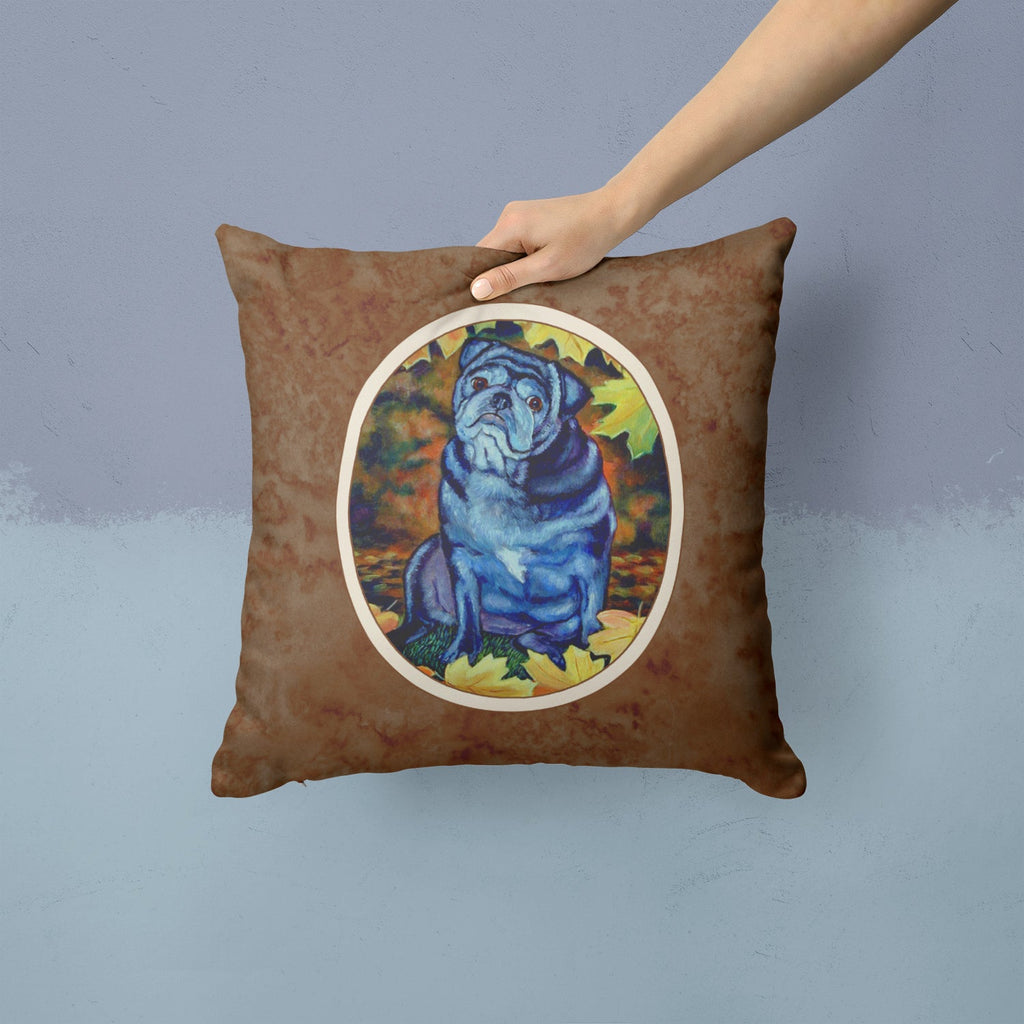 Old Black Pug in Fall Leaves Decorative Throw Pillow 14x14 Indoor Outdoor Accent Cushion, Fabric Cover with Insert for Sofa, Bed, Porch & Living Room