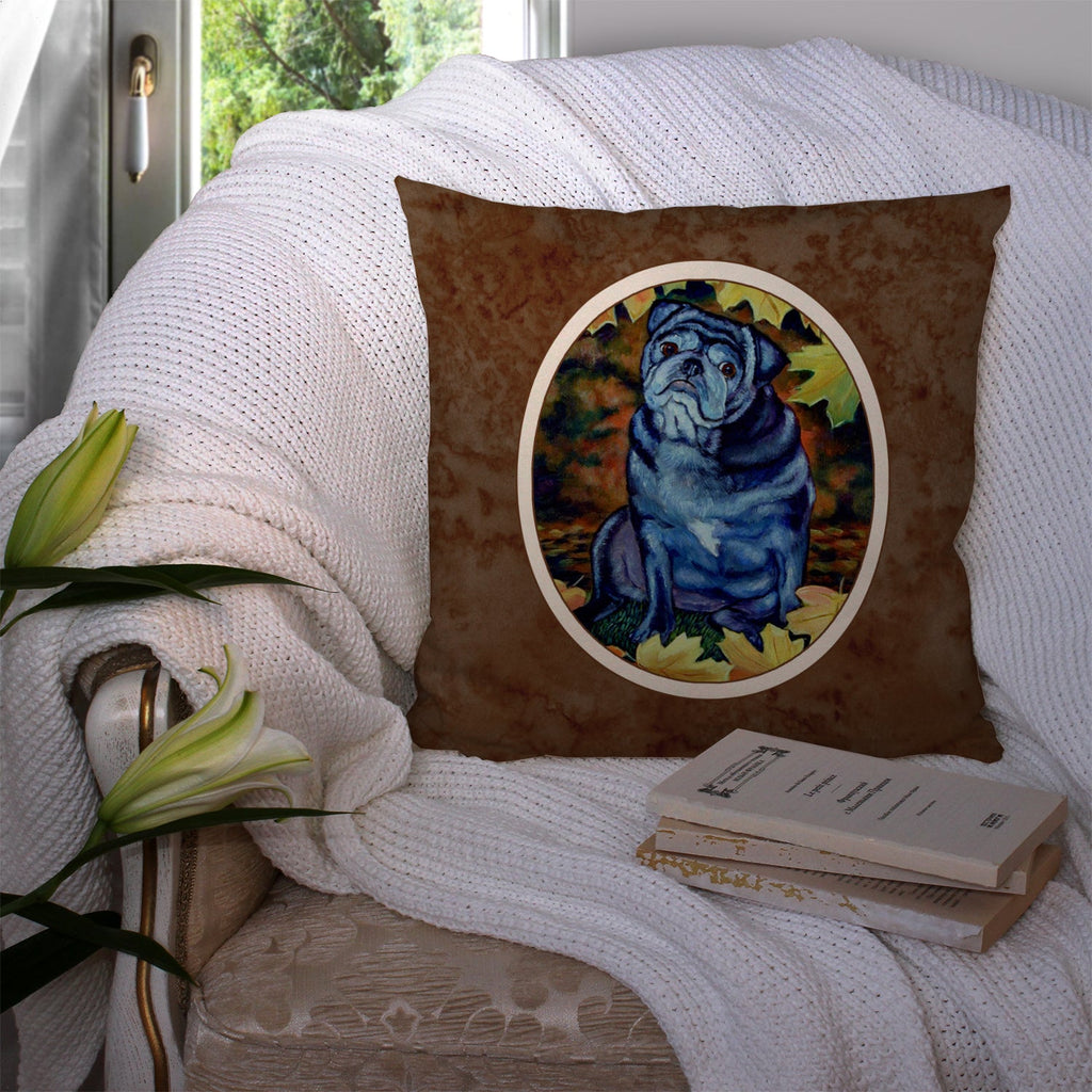 Old Black Pug in Fall Leaves Decorative Throw Pillow 14x14 Indoor Outdoor Accent Cushion, Fabric Cover with Insert for Sofa, Bed, Porch & Living Room