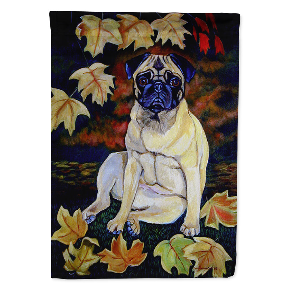 Fawn Pug in Fall Leaves House Flag 28x40 Porch Sleeve Pole Decorative Outside Yard Banner Artwork Wall Hanging, Polyester