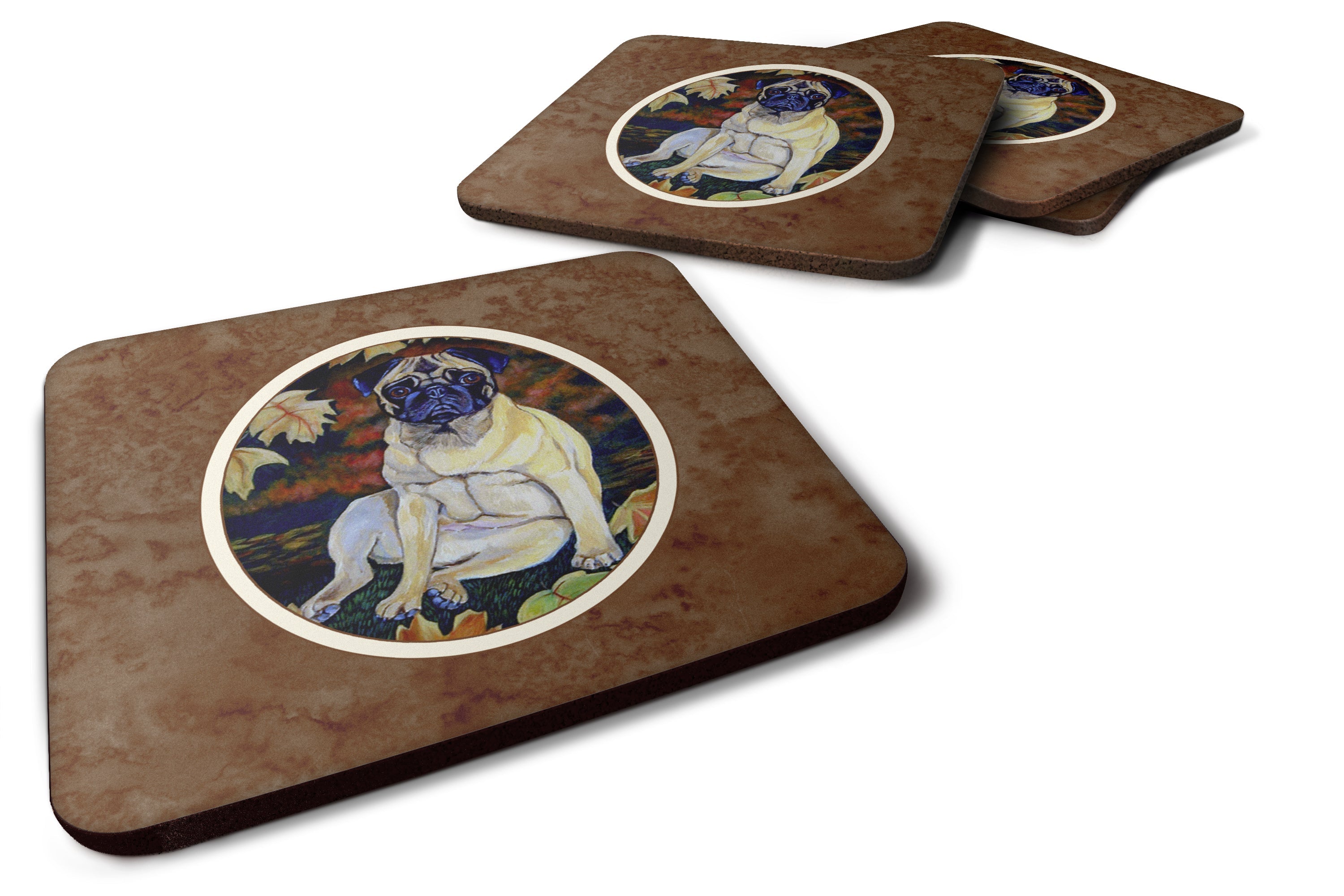 Fawn Pug in Fall Leaves Foam Coasters Set of 4 Cup Coasters for Indoor Outdoor, Tabletop Protection, Anti Slip, Mouse pad Material