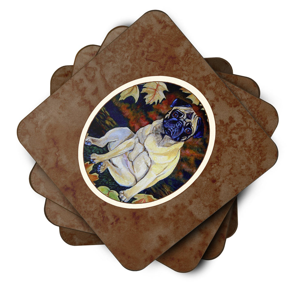 Fawn Pug in Fall Leaves Foam Coasters Set of 4 Cup Coasters for Indoor Outdoor, Tabletop Protection, Anti Slip, Mouse pad Material