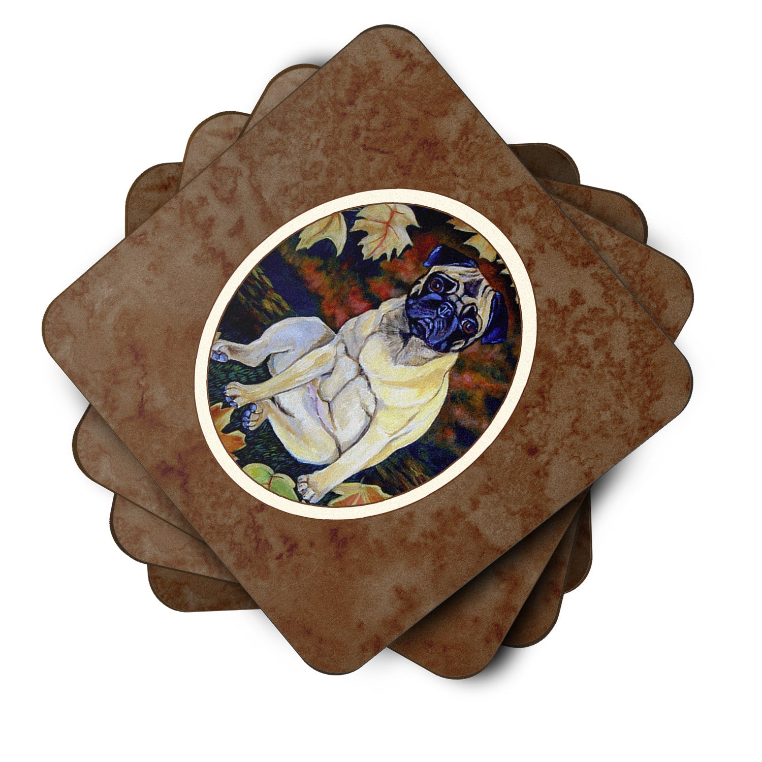 Fawn Pug in Fall Leaves Foam Coasters Set of 4 Cup Coasters for Indoor Outdoor, Tabletop Protection, Anti Slip, Mouse pad Material