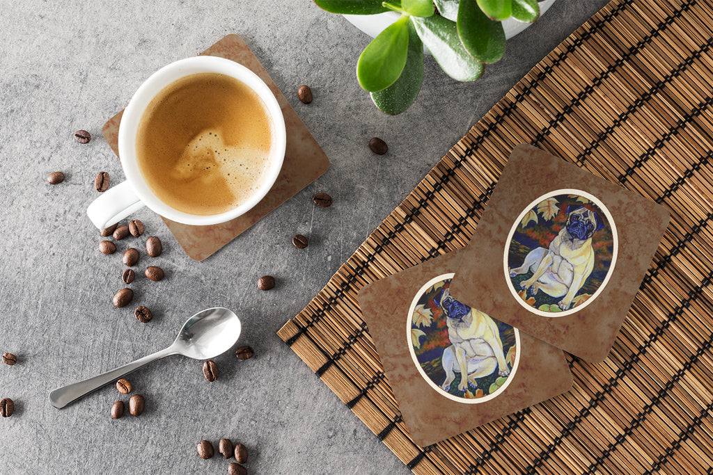 Fawn Pug in Fall Leaves Foam Coasters Set of 4 Cup Coasters for Indoor Outdoor, Tabletop Protection, Anti Slip, Mouse pad Material