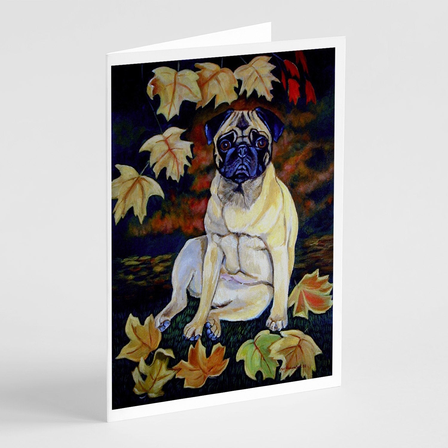 Fawn Pug in Fall Leaves Greeting Cards Pack of 8 Blank Cards with Envelopes Whimsical A7 Size 5x7