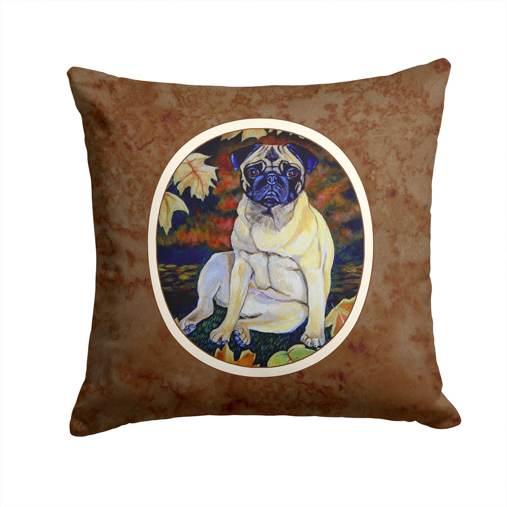 Fawn Pug in Fall Leaves Decorative Throw Pillow 14x14 Indoor Outdoor Accent Cushion, Fabric Cover with Insert for Sofa, Bed, Porch & Living Room