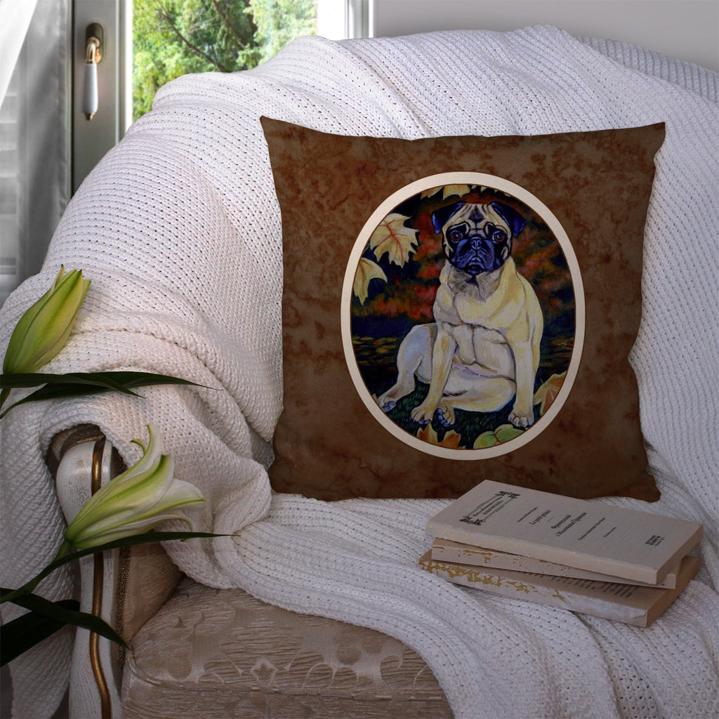 Fawn Pug in Fall Leaves Decorative Throw Pillow 14x14 Indoor Outdoor Accent Cushion, Fabric Cover with Insert for Sofa, Bed, Porch & Living Room