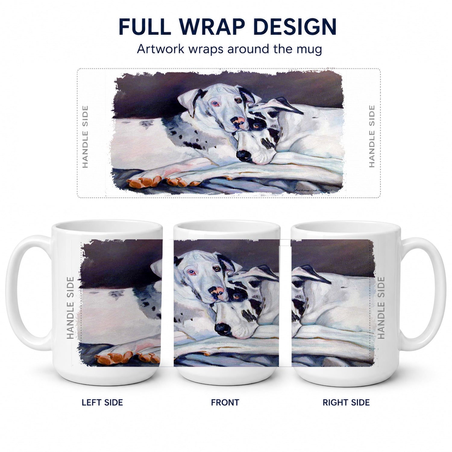 Harlequin Natural Great Danes Ceramic Coffee Mug 15 oz Decorative Large C Handle Mug Cup for Tea, Cocoa Hot Chocolate