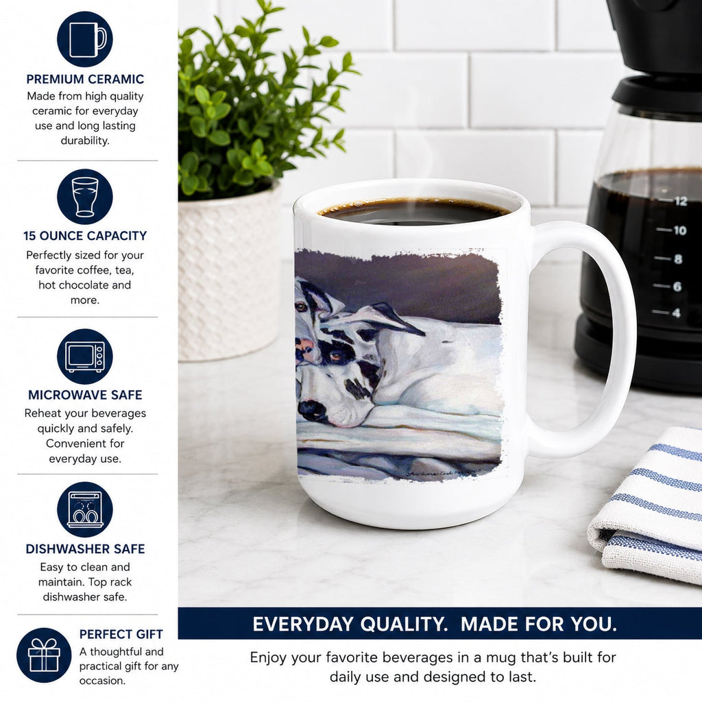 Harlequin Natural Great Danes Ceramic Coffee Mug 15 oz Decorative Large C Handle Mug Cup for Tea, Cocoa Hot Chocolate