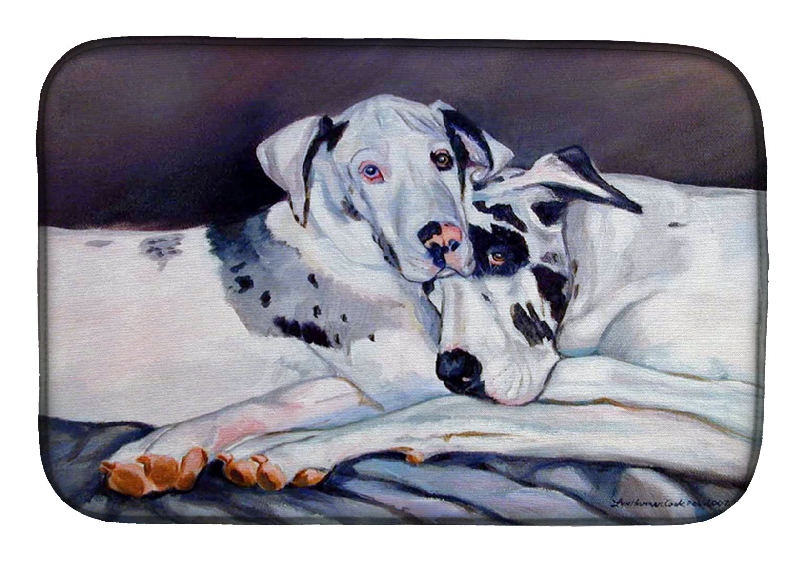 Harlequin Natural Great Danes Dish Drying Mat Absorbent Dish Drying Mat Pad for Kitchen Counter Dish Drainer Mat for Countertop, 14 x 21", Multicolor