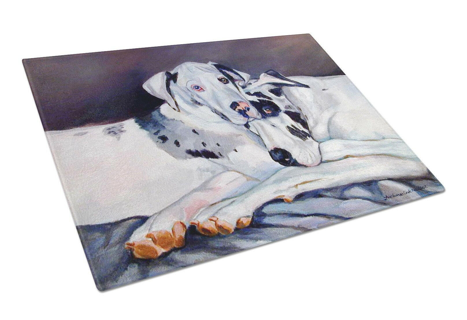 Harlequin Natural Great Danes Cutting Board Tempered Glass Kitchen Cutting Surface, Heat Resistant Chopping, Non-Slip Feet, Food Prep & Serving