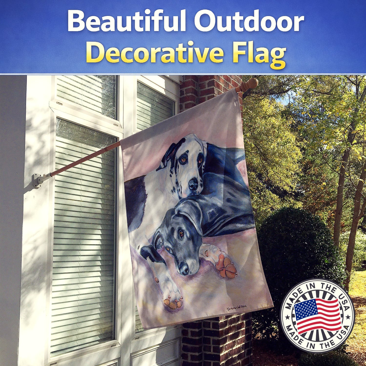 Black and Harlequin Great Dane House Flag 28x40 Porch Sleeve Pole Decorative Outside Yard Banner Artwork Wall Hanging, Polyester