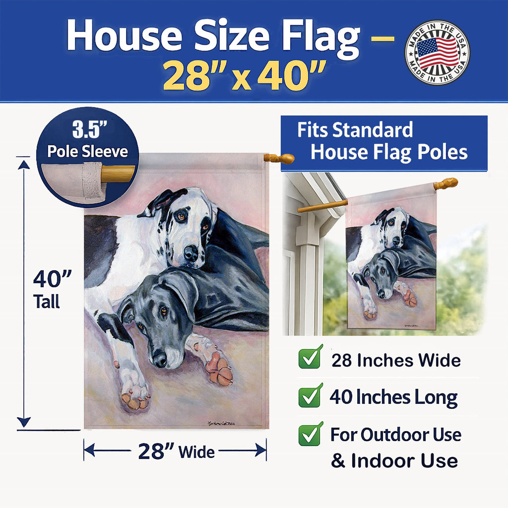 Black and Harlequin Great Dane House Flag 28x40 Porch Sleeve Pole Decorative Outside Yard Banner Artwork Wall Hanging, Polyester