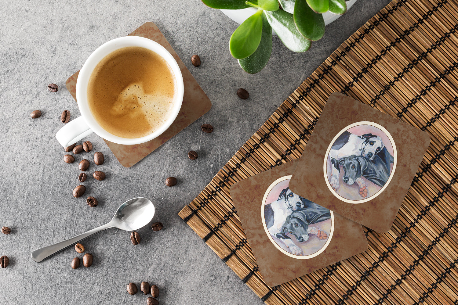 Black and Harlequin Great Dane Foam Coasters Set of 4 Cup Coasters for Indoor Outdoor, Tabletop Protection, Anti Slip, Mouse pad Material
