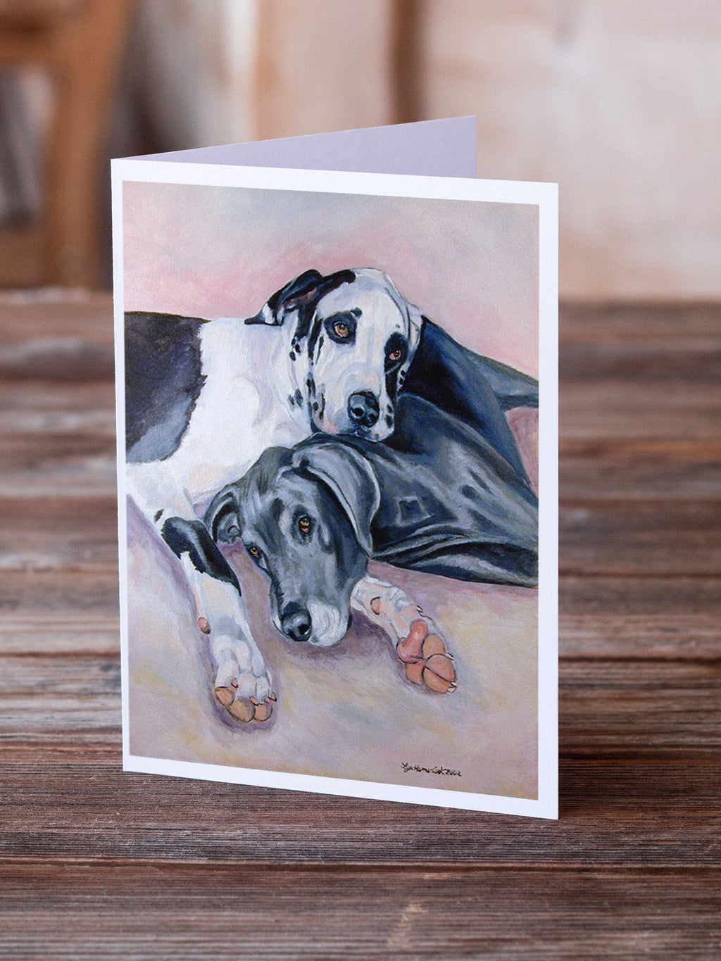 Black and Harlequin Great Dane Greeting Cards Pack of 8 Blank Cards with Envelopes Whimsical A7 Size 5x7