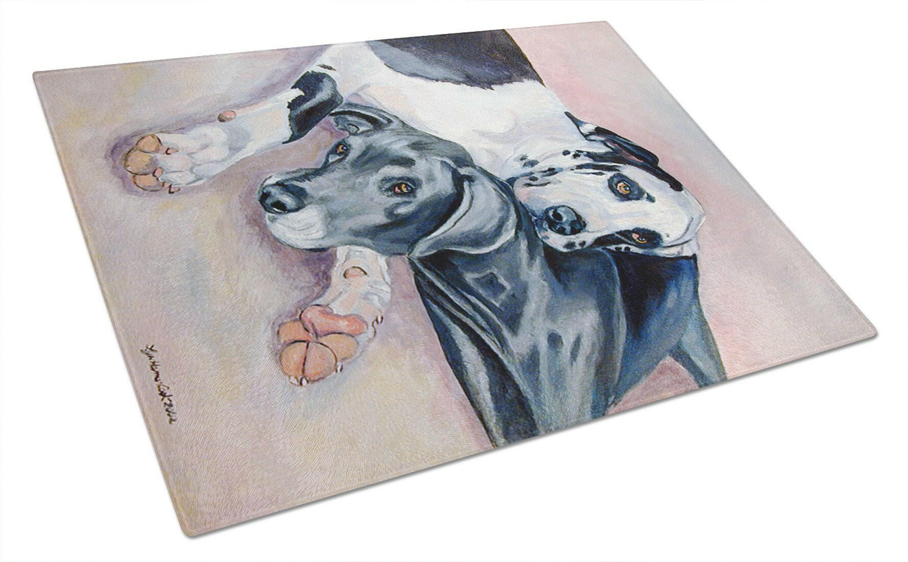 Black and Harlequin Great Dane Cutting Board Tempered Glass Kitchen Cutting Surface, Heat Resistant Chopping, Non-Slip Feet, Food Prep & Serving