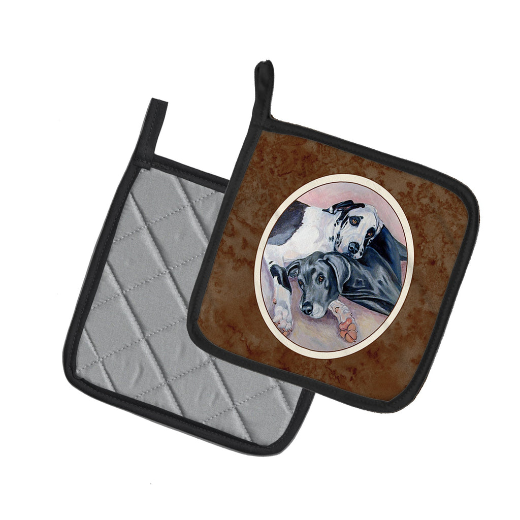 Black and Harlequin Great Dane Pot Holder Set of 2 Heat Resistant Quilted Hot Pads 7.5 x 7.5 Inch, Insulated Kitchen Trivets for Cooking & Baking