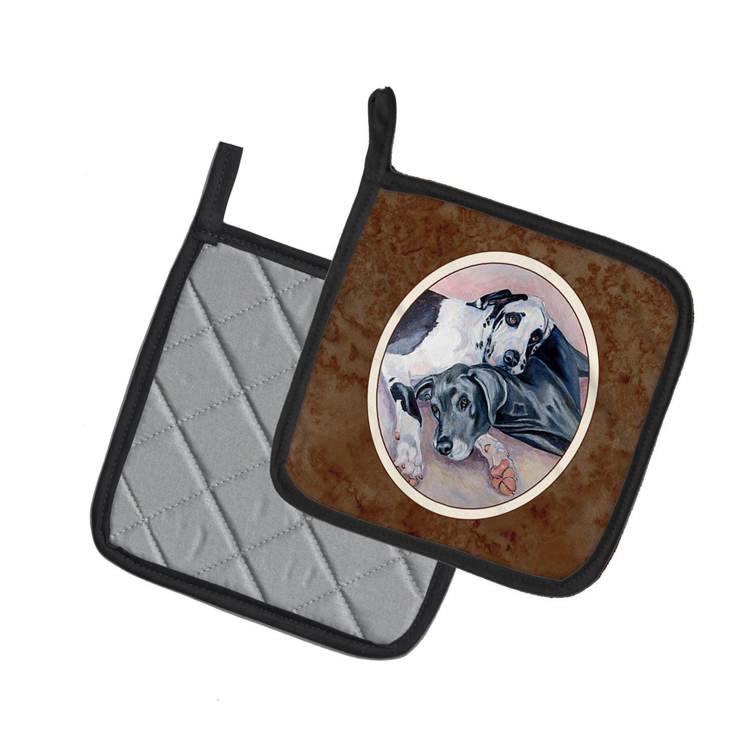 Black and Harlequin Great Dane Pot Holder Set of 2 Heat Resistant Quilted Hot Pads 7.5 x 7.5 Inch, Insulated Kitchen Trivets for Cooking & Baking